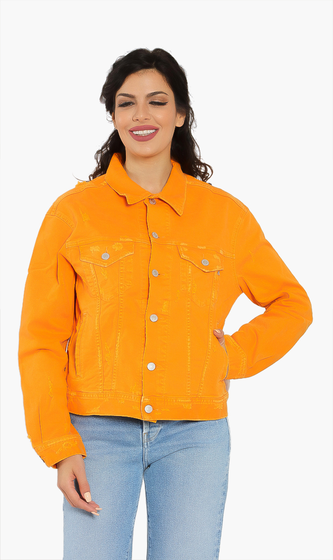 

Ripped Denim Jacket, Orange