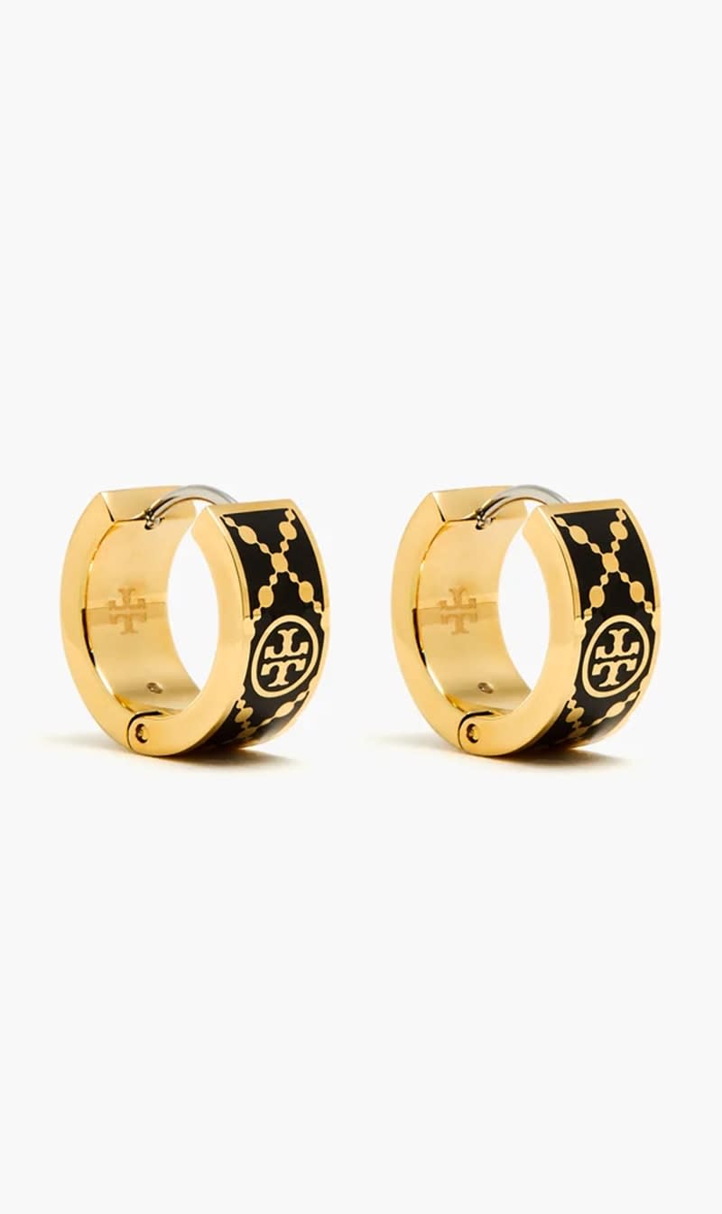

Tory Burch Black Small T Monogram Hoop Earrings for Women | The Deal Outlet