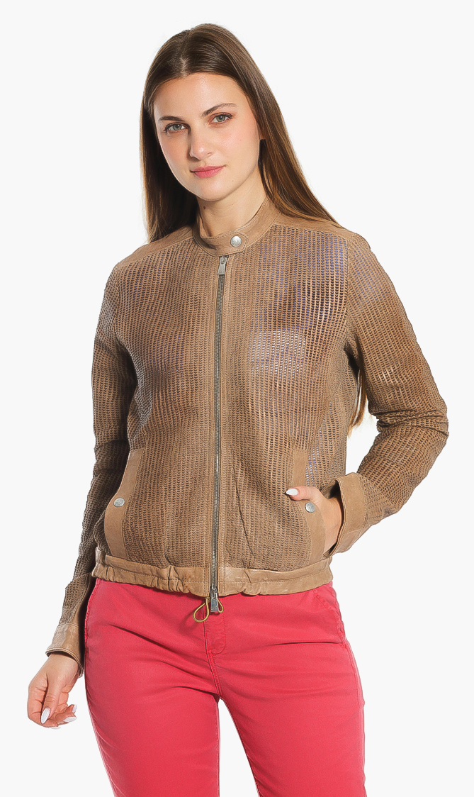 Cut-out Leather Jacket, Brown
