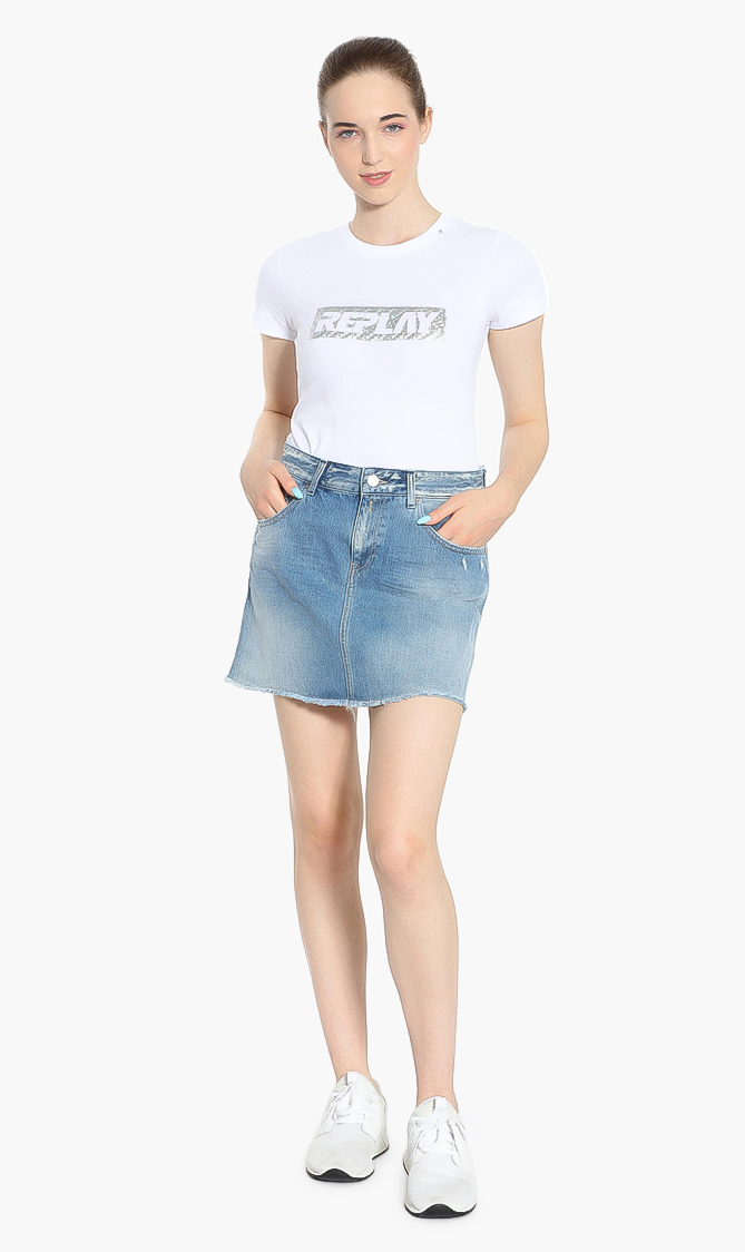 

Washed Denim Skirt, Blue