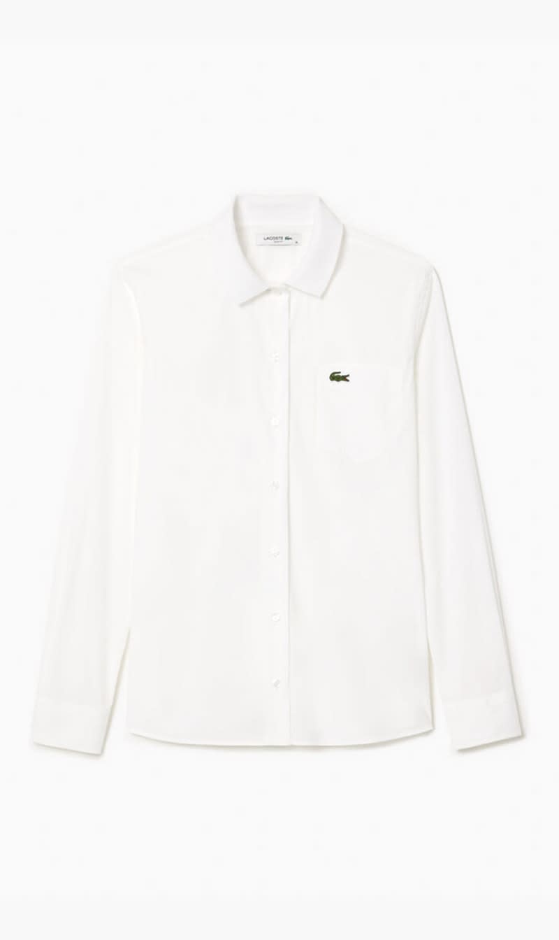 

Lacoste White Poplin Shirt With Ribbed Collar for Women | The Deal Outlet