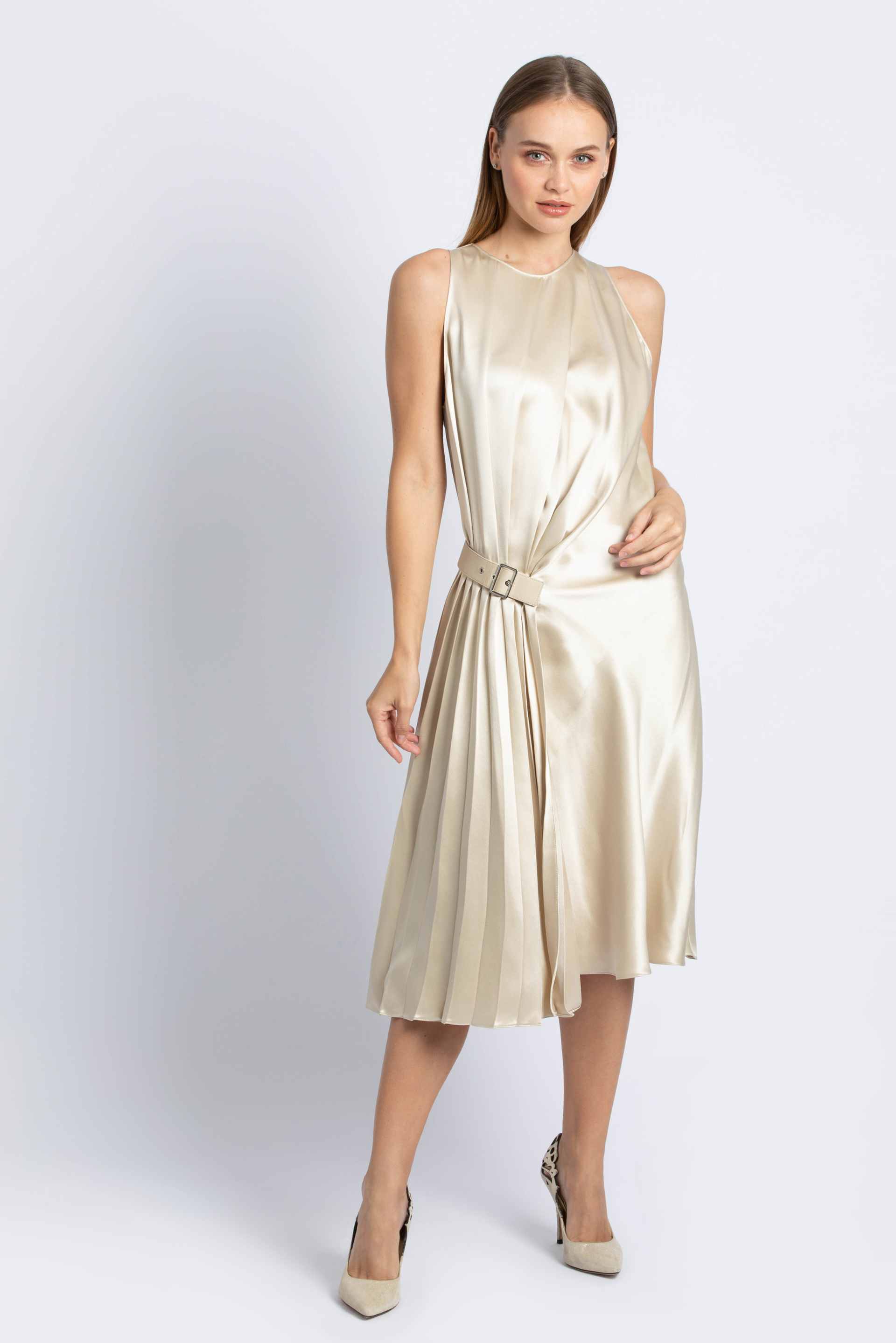 

Salvatore Ferragamo Pleated Belted Shift Dress