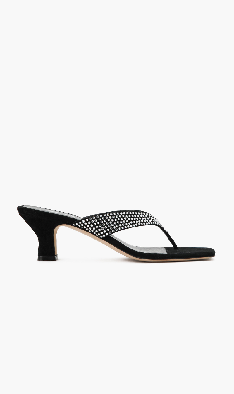 

Crystal Embellished Thong Sandals, Black
