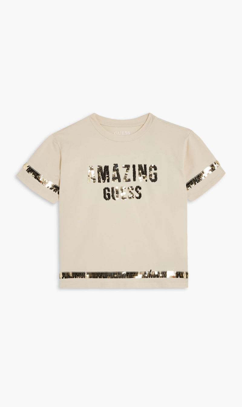 

Guess Beige Ss T-shirt - Organic Light Stretch Jersey for Girls | The Deal Outlet