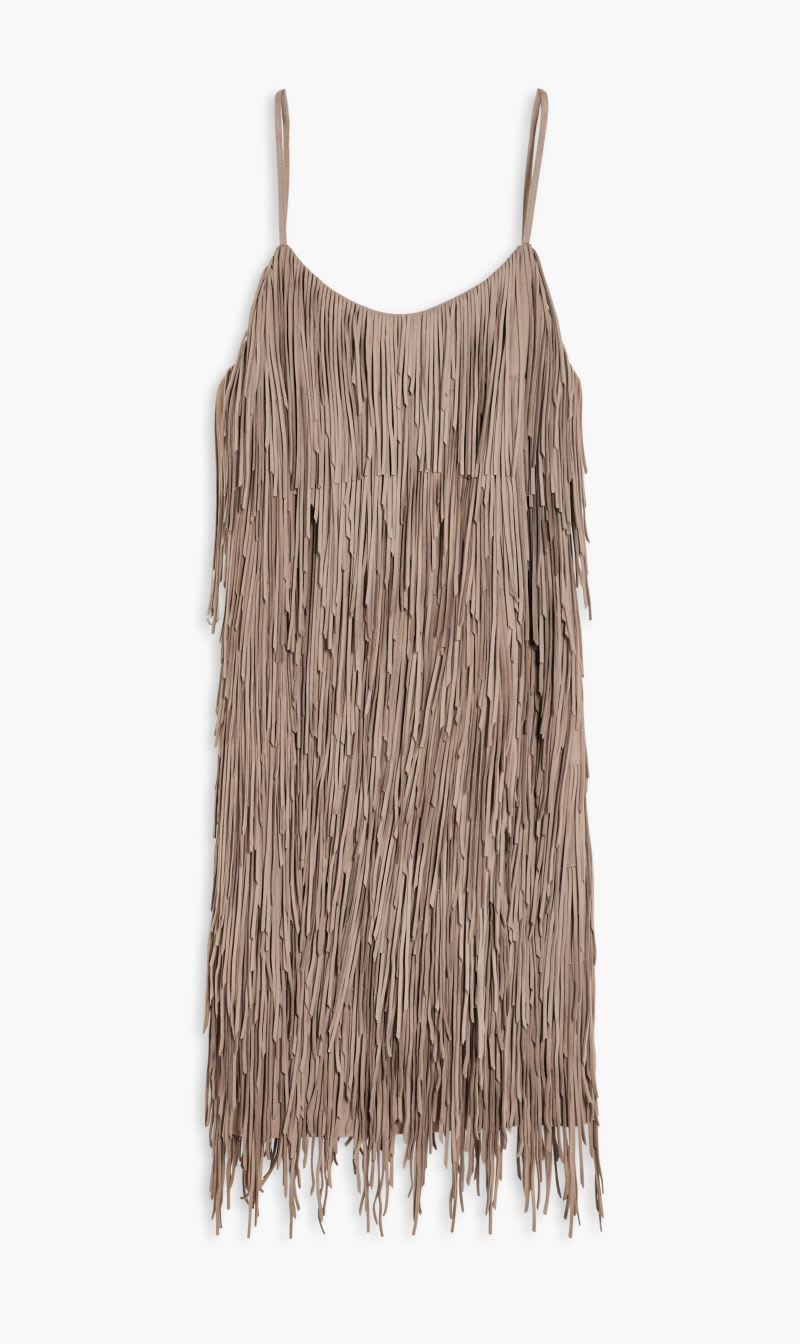

Michael Kors Grey Suede Fringe Shift Dress for Women | The Deal Outlet