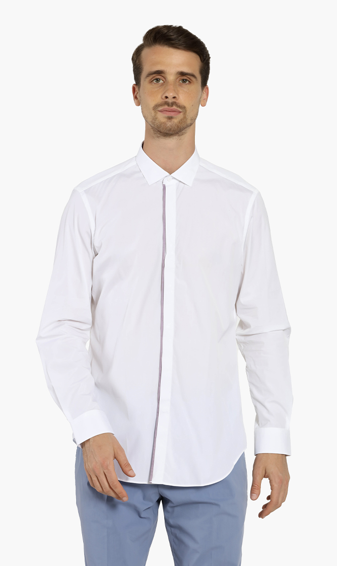 

Contrast Trim Long Sleeves Shirt, White