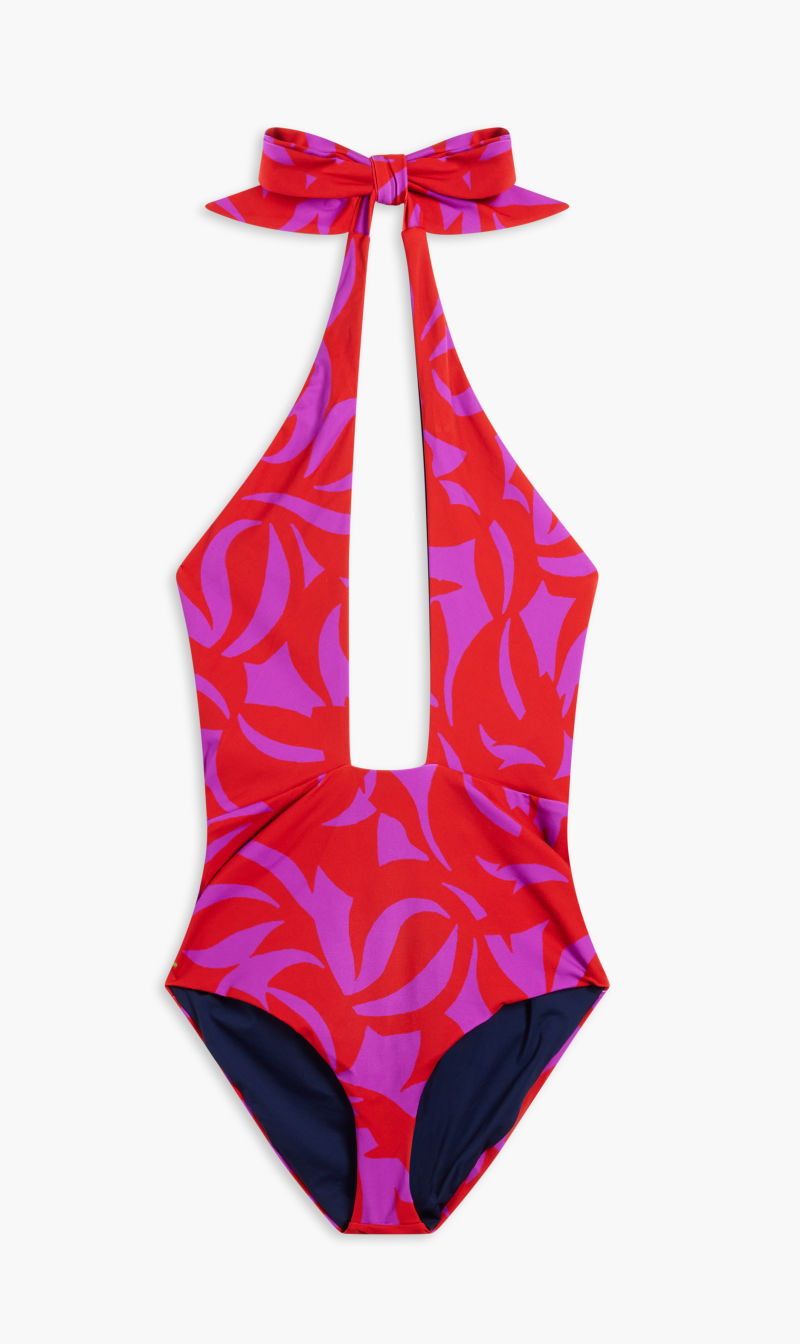 

Cala De La Cruz Red Sol One Piece-halter Neck Backless One Piece With Interlaced Front for Women | The Deal Outlet