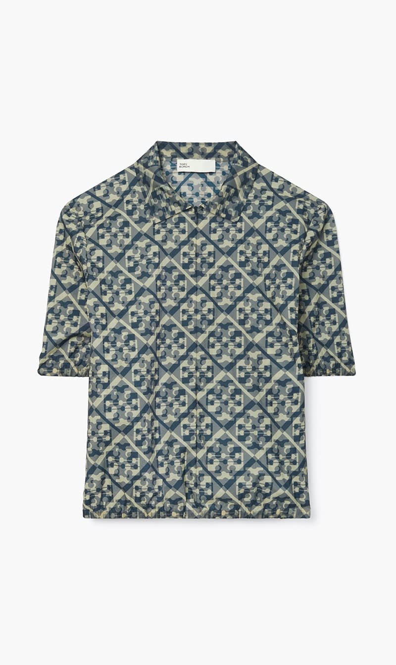 

Tory Burch Grey Prismatic T Monogram Nylon Zip Polo for Women | The Deal Outlet