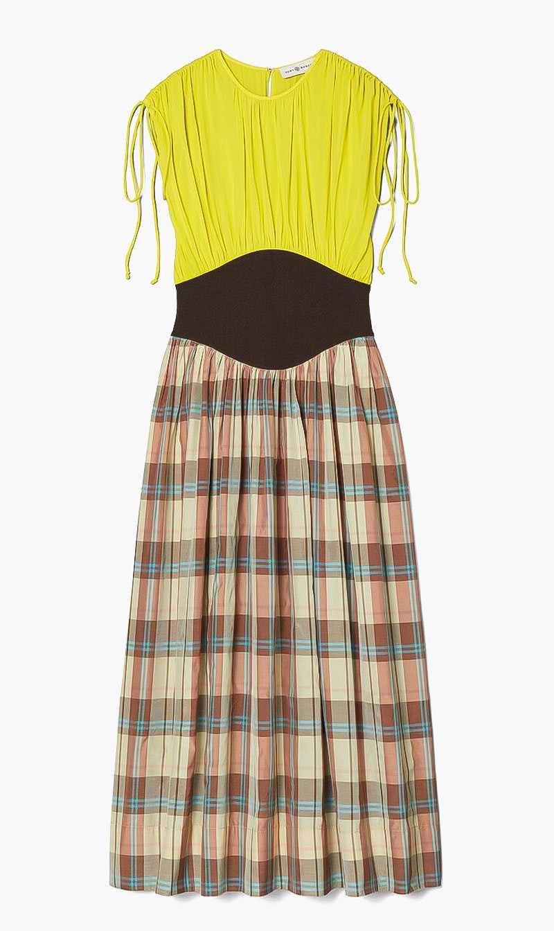 

Tory Burch Green Silk Chiffon Plaid Dress for Women | The Deal Outlet