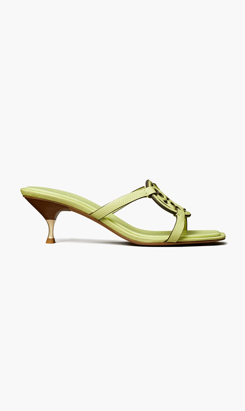 

Tory Burch Green Geo Bombe Miller Low Heel Sandal 55mm for Women | The Deal Outlet