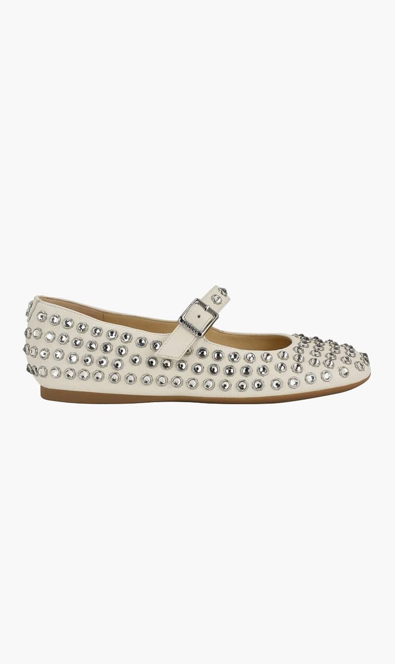 White Guess Black Embellished Mary Jane Ballet Flats for Women