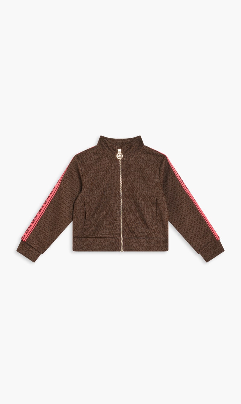 

Michael Kors Brown All Over Print Zip Sweatshirt for Girls | The Deal Outlet