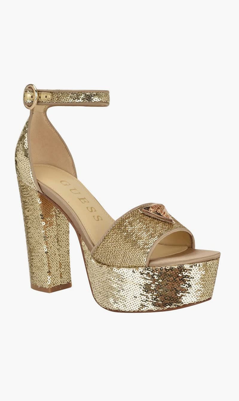 

Guess Gold Setong 6 Sequins Platform Sandals for Women | The Deal Outlet