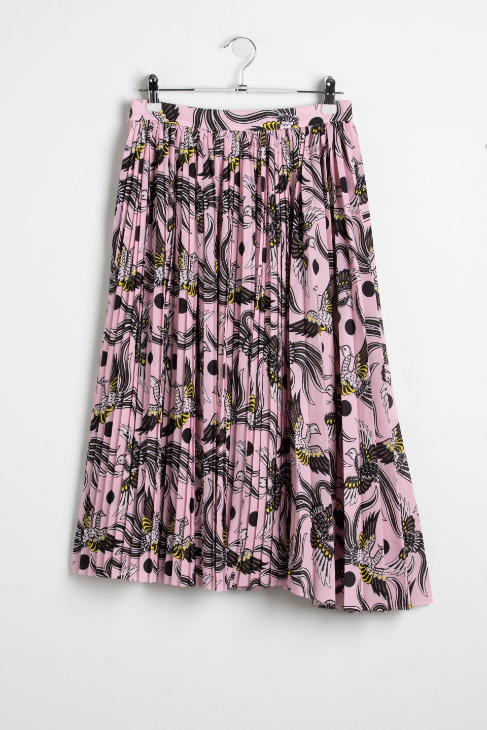 Pleated Phoenix Print Skirt, Pink