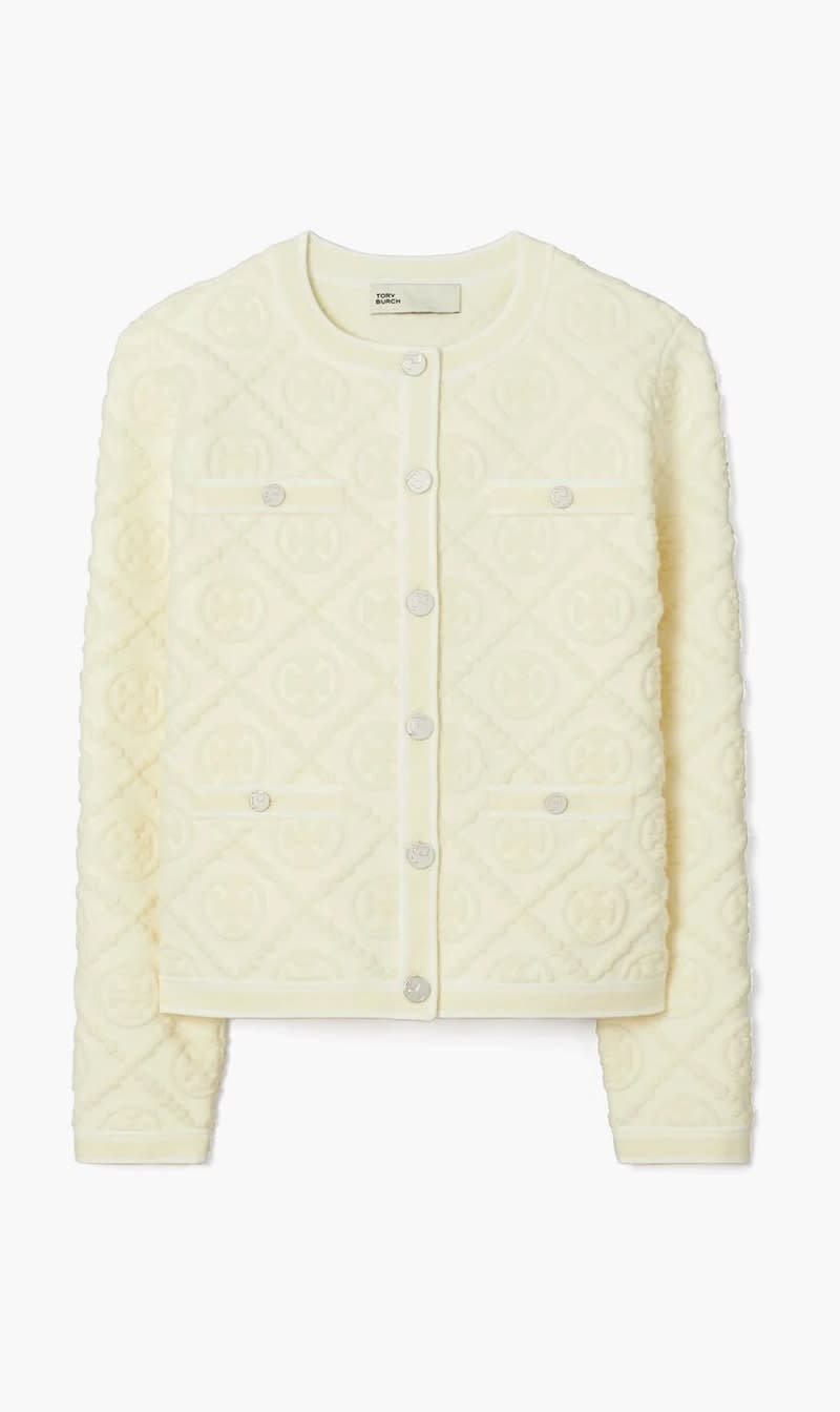 

Tory Burch White Kendra Embossed Cardigan for Women | The Deal Outlet