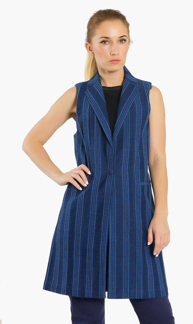 

Sleeveless Long Coat, Blue
