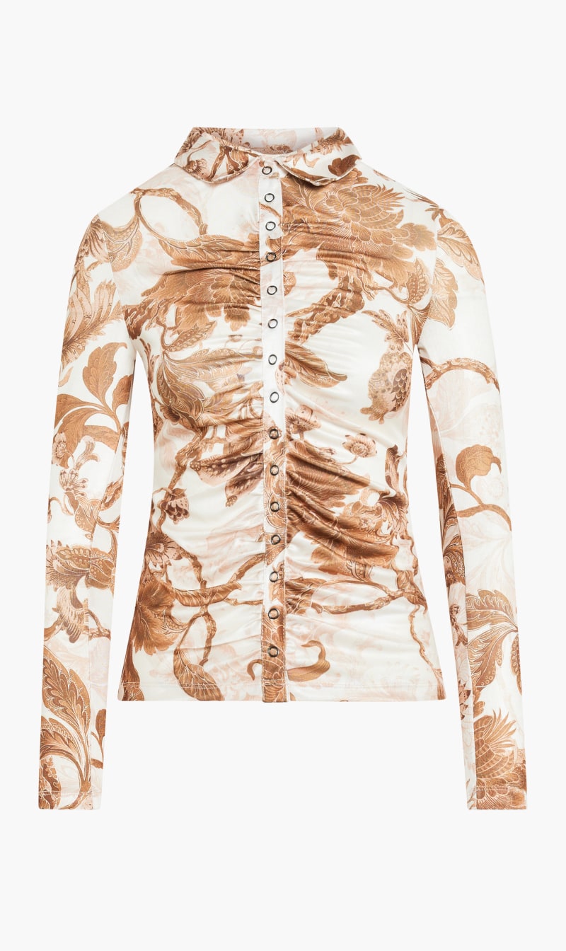 

Guess Multi-color Long Sleeve Shirred Snap Milana Top for Women | The Deal Outlet