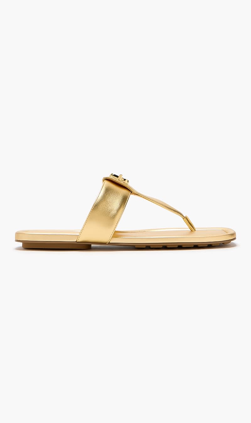

Marc Jacobs Gold The Dual T Strap Flat Sandals for Women | The Deal Outlet