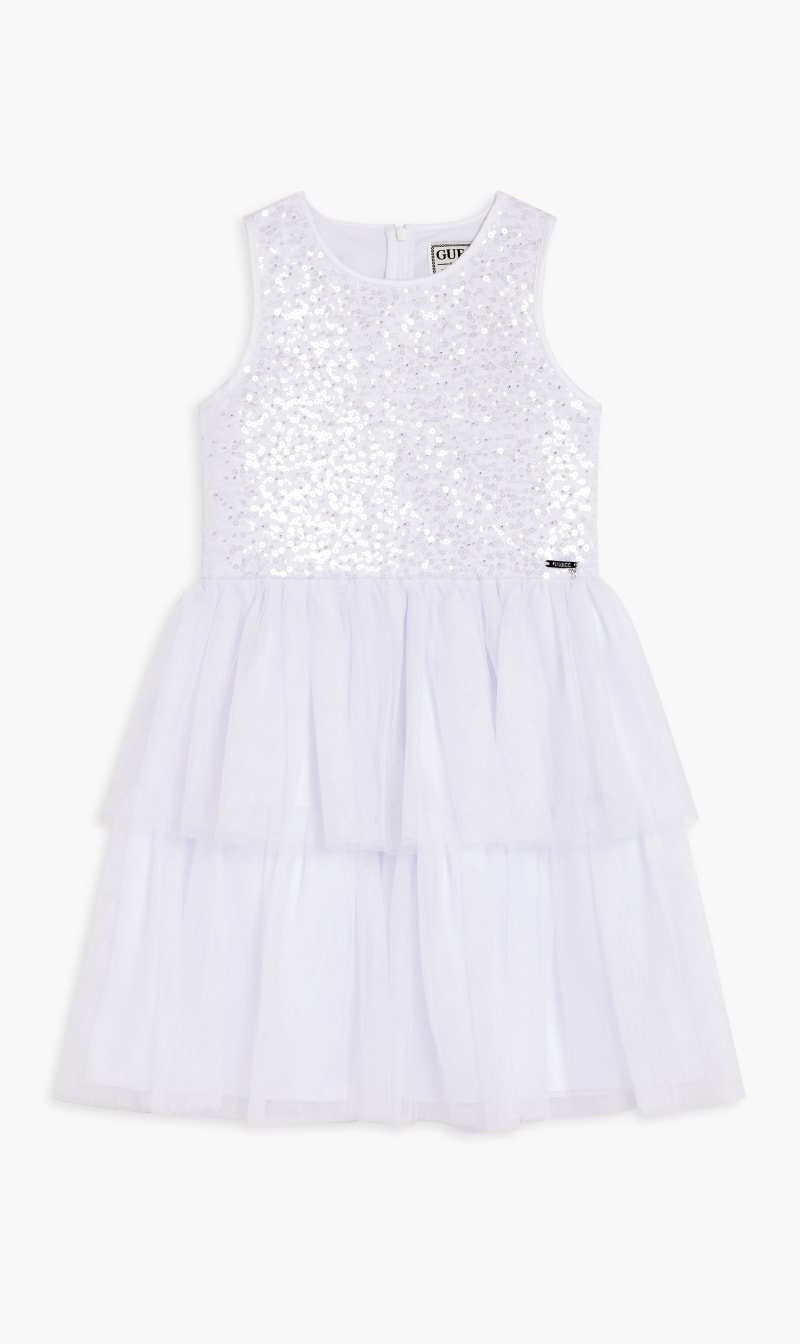 

Guess White Mixed Fabric Sl Dress_ceremony for Girls | The Deal Outlet