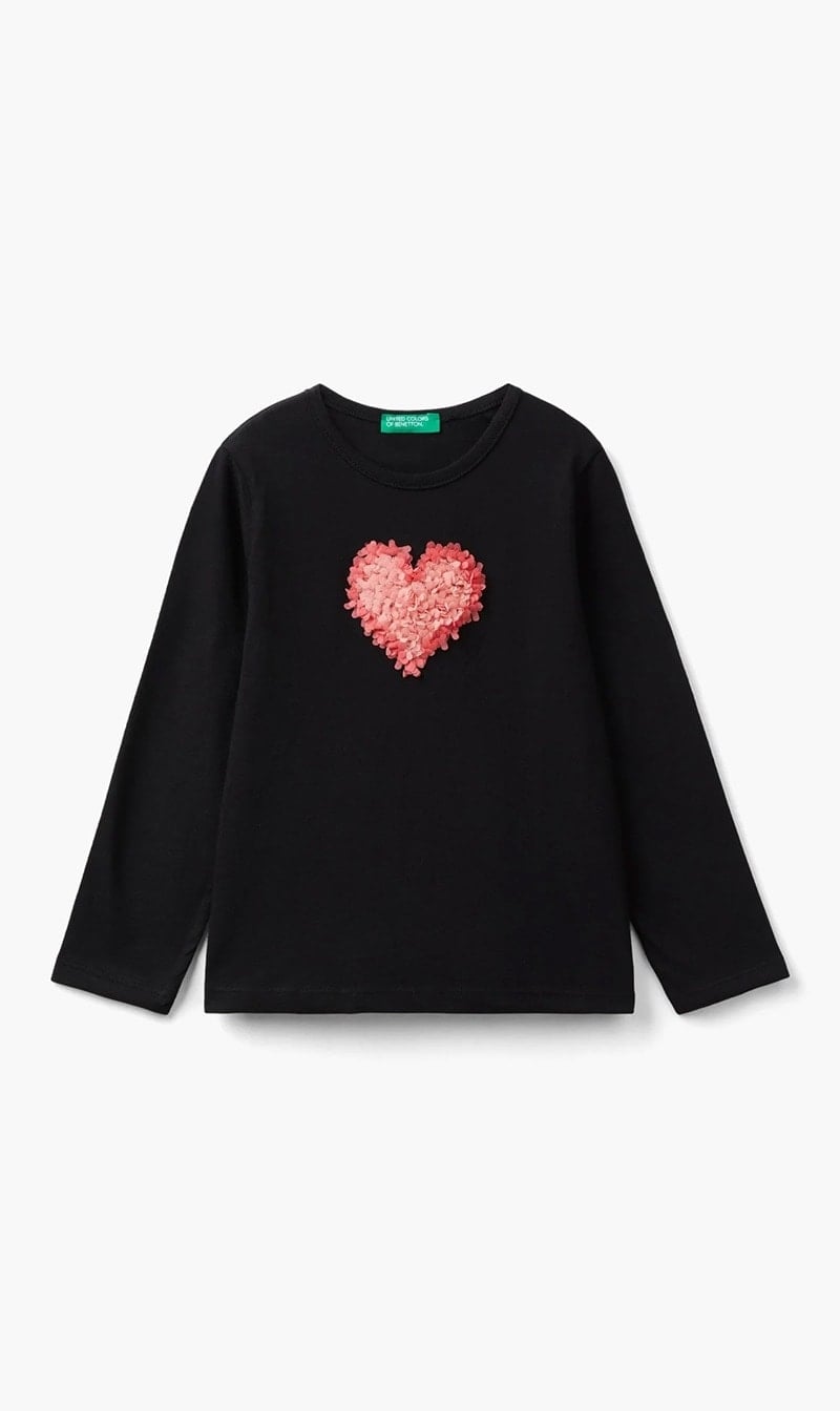 United Colors Of Benetton Black Embroidered Long Sleeve T-shirt for Girls