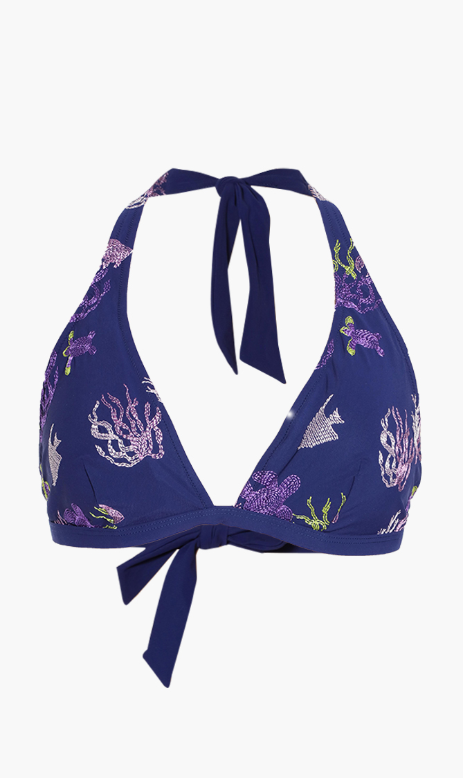 

Vilebrequin Fleche Embroidered Halter Bikini Top