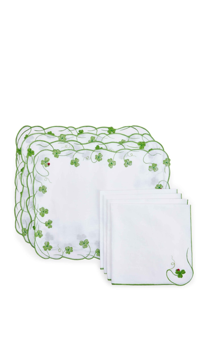 

Atelier Houria Tazi Green Lucky Set Of 4 Placemats & Napkins | The Deal Outlet