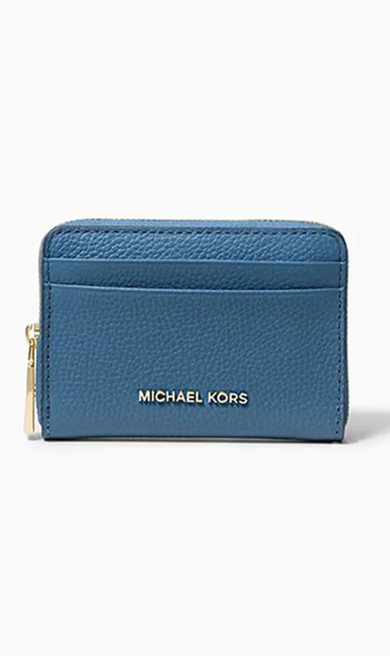 

Michael Kors Blue Jet Set Small Pebbled Leather Zip-around Card Case for Women | The Deal Outlet