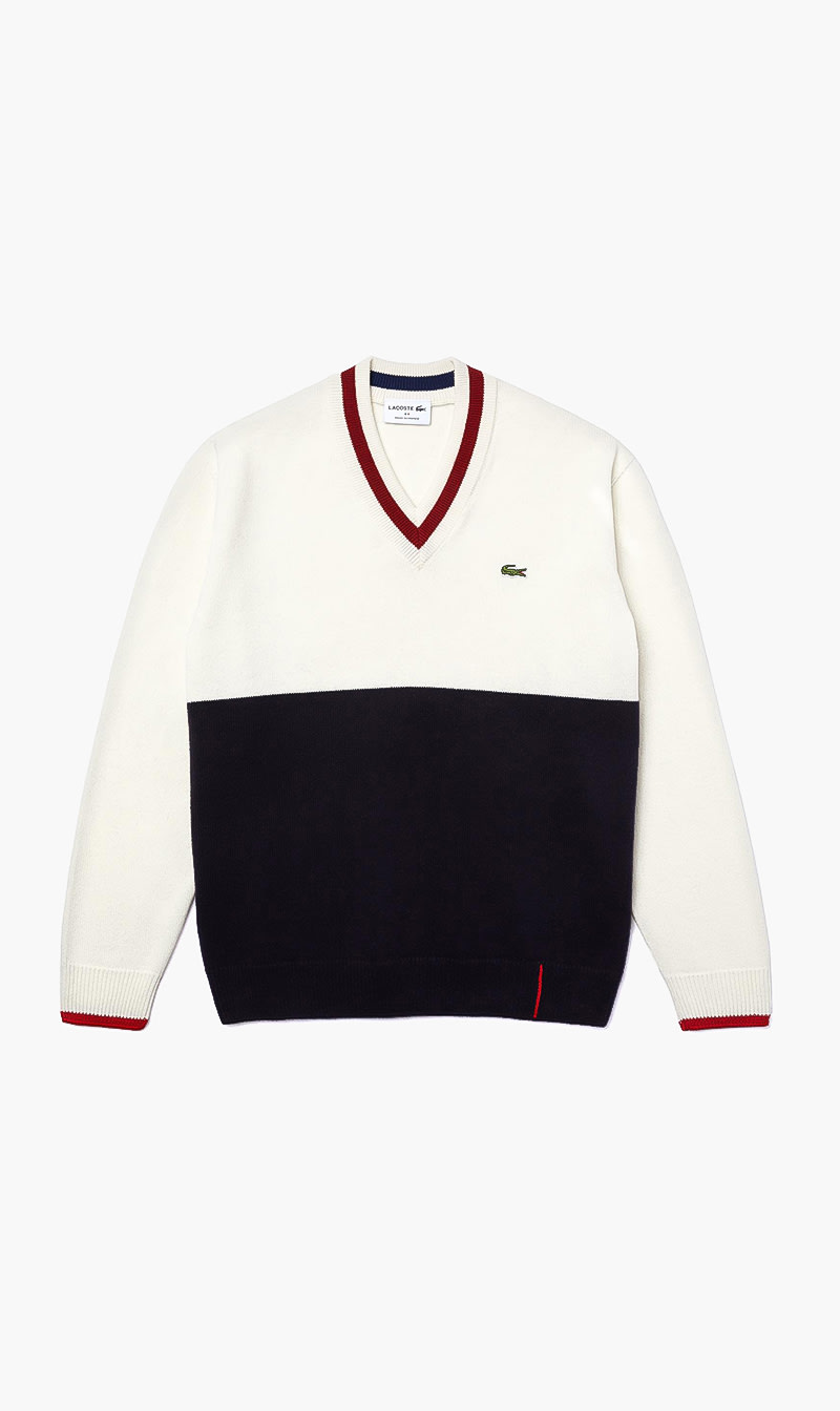 

Lacoste two-tone wool v-neck sweater | the deal outlet, Beige