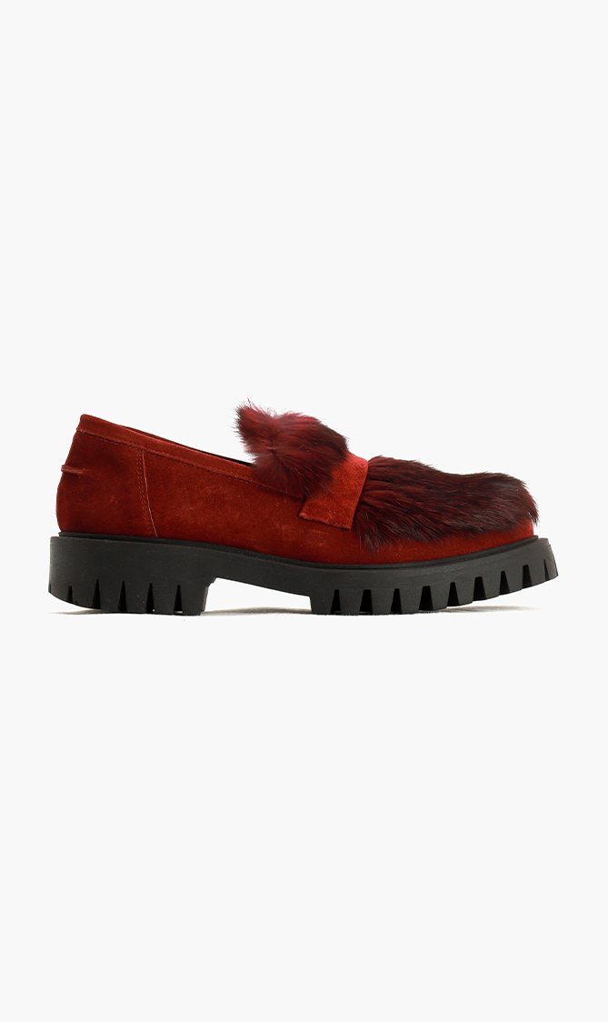 

Pollini Suede Fur Loafers