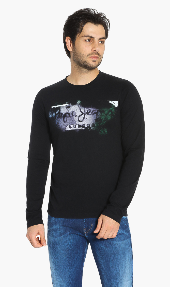 

Printed Long Sleeve T-shirt, Black