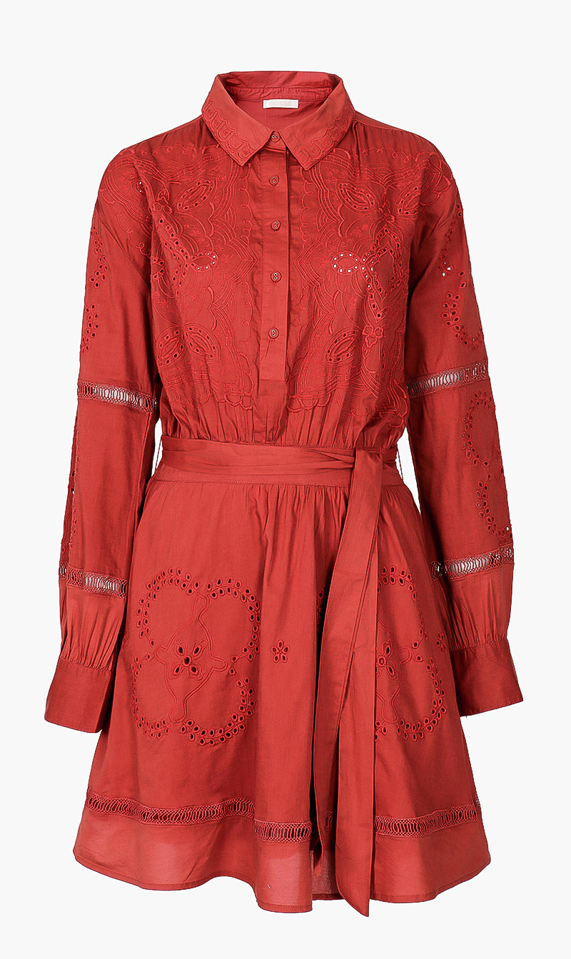 

Guess Red Collared Long Sleeves Dress for Women | The Deal Outlet
