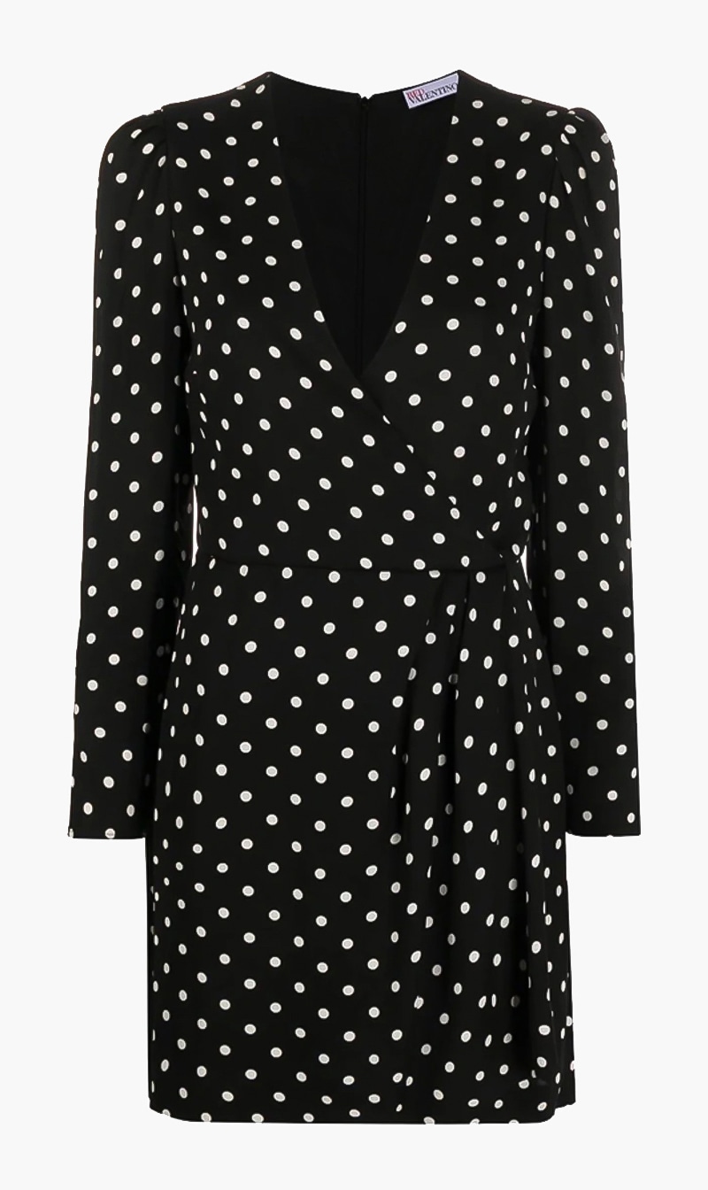 

V-neck Polka Dot Dress, Black