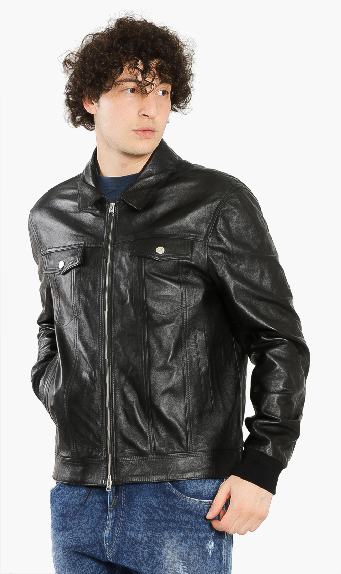 

REPLAY Wrinkled Leather Biker Jacket