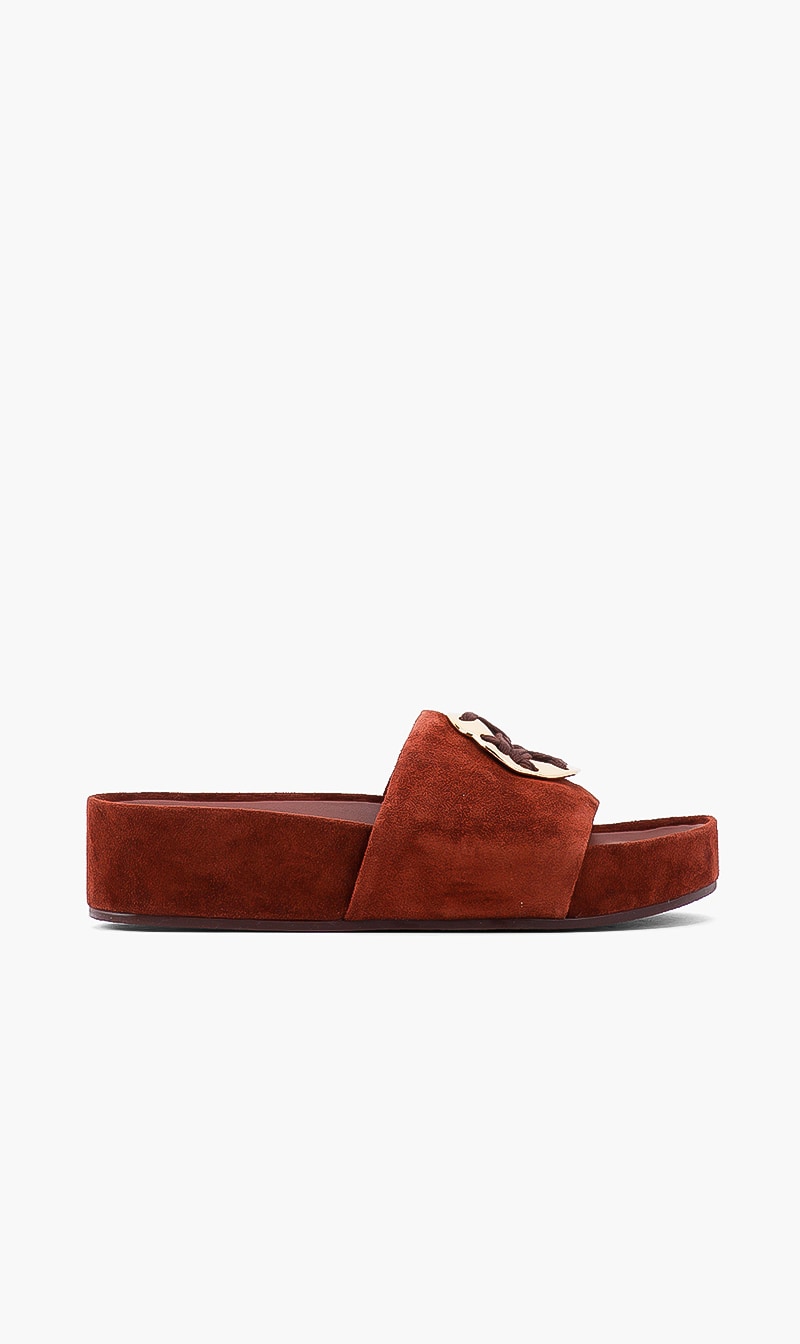 

Tory Burch Brown Woven Double T Slides for Women | The Deal Outlet