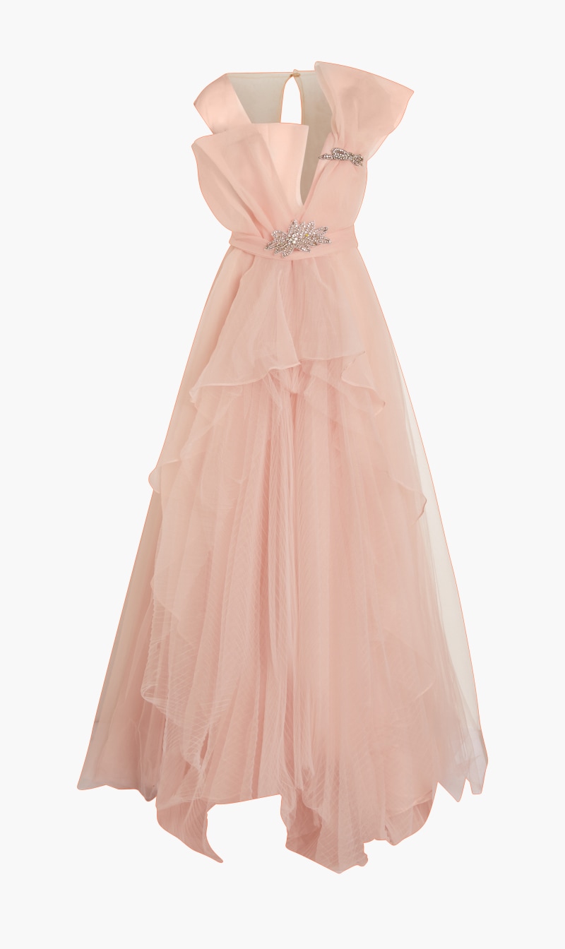 

Embroidered Layered Gown, Pink
