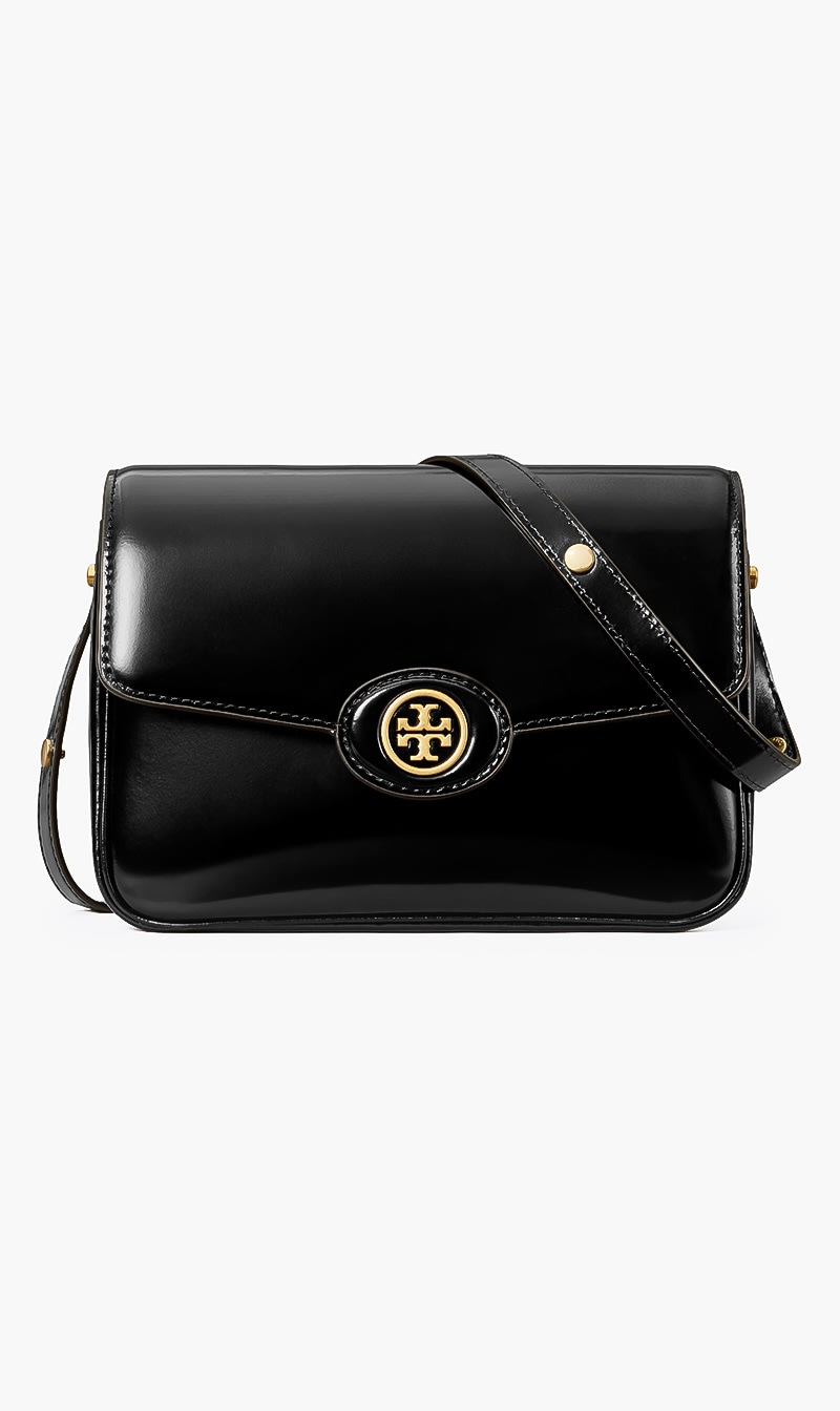 

Tory Burch Black Robinson Spazzolato Convertible Shoulder Bag for Women | The Deal Outlet