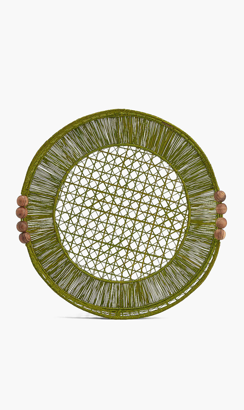 

Raffia Straw Woven Tray – Large, Green