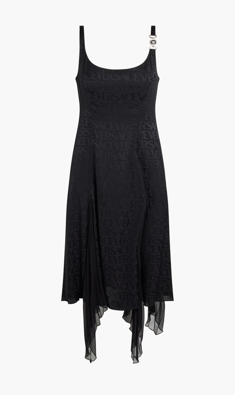 

Versace Black Dress Jacquard Satin Fabric Versace Allover Logo for Women | The Deal Outlet
