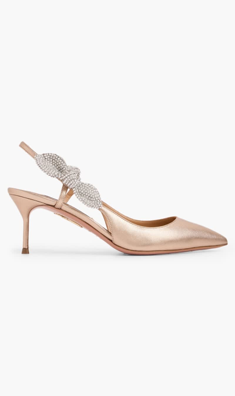 

Aquazzura Firenze Gold Very Bow Crystal Pumps for Women | The Deal Outlet