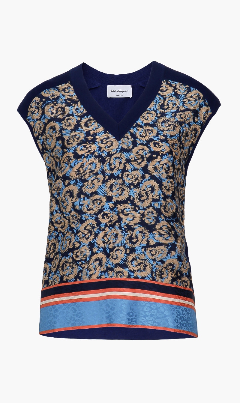 

Animal Print Sleeveless Top, Blue
