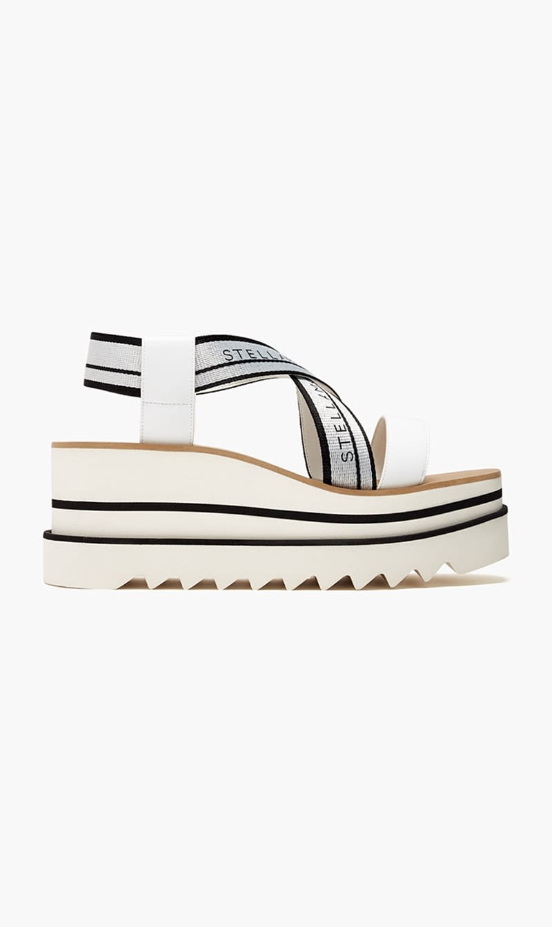 

Stella Mc Cartney White Elyse Striped Platform Sandals for Women | The Deal Outlet