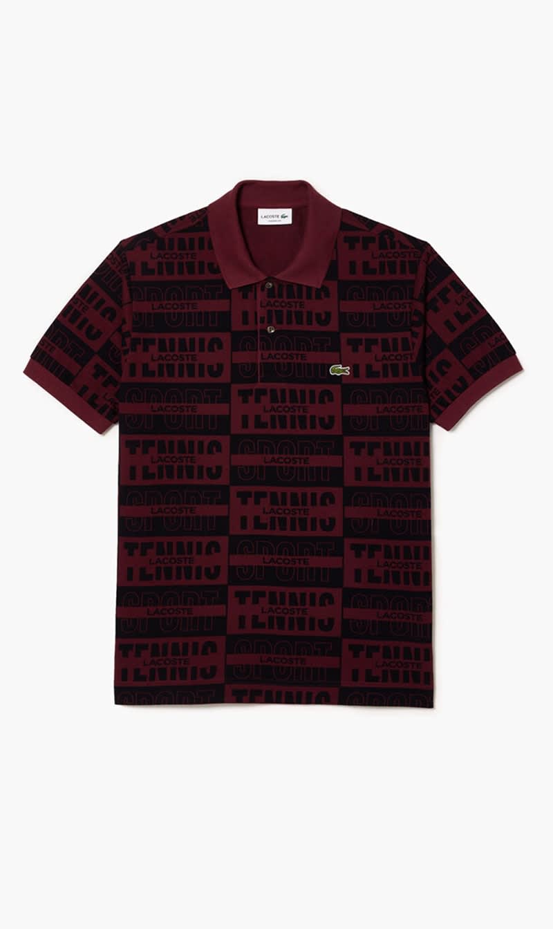 

Lacoste Red Two Tone Badge Print Polo Shirt for Men | The Deal Outlet