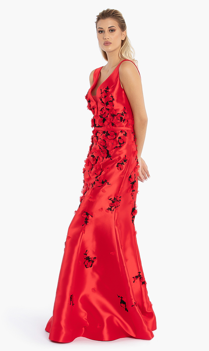 

Basix Black Label Floral Embroidery Mikado Gown