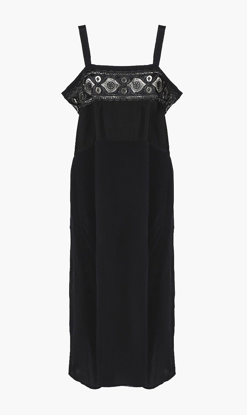 

Maison Margiela Black Strap Viscose Midi Dress for Women | The Deal Outlet