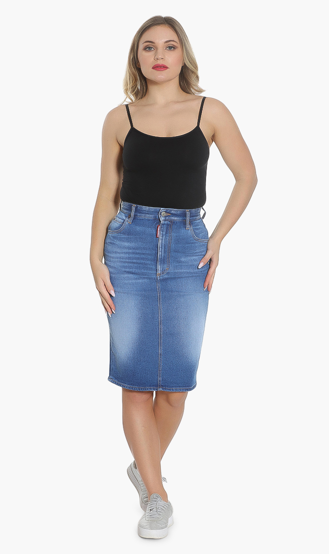 

Washed Denim Skirt, Blue