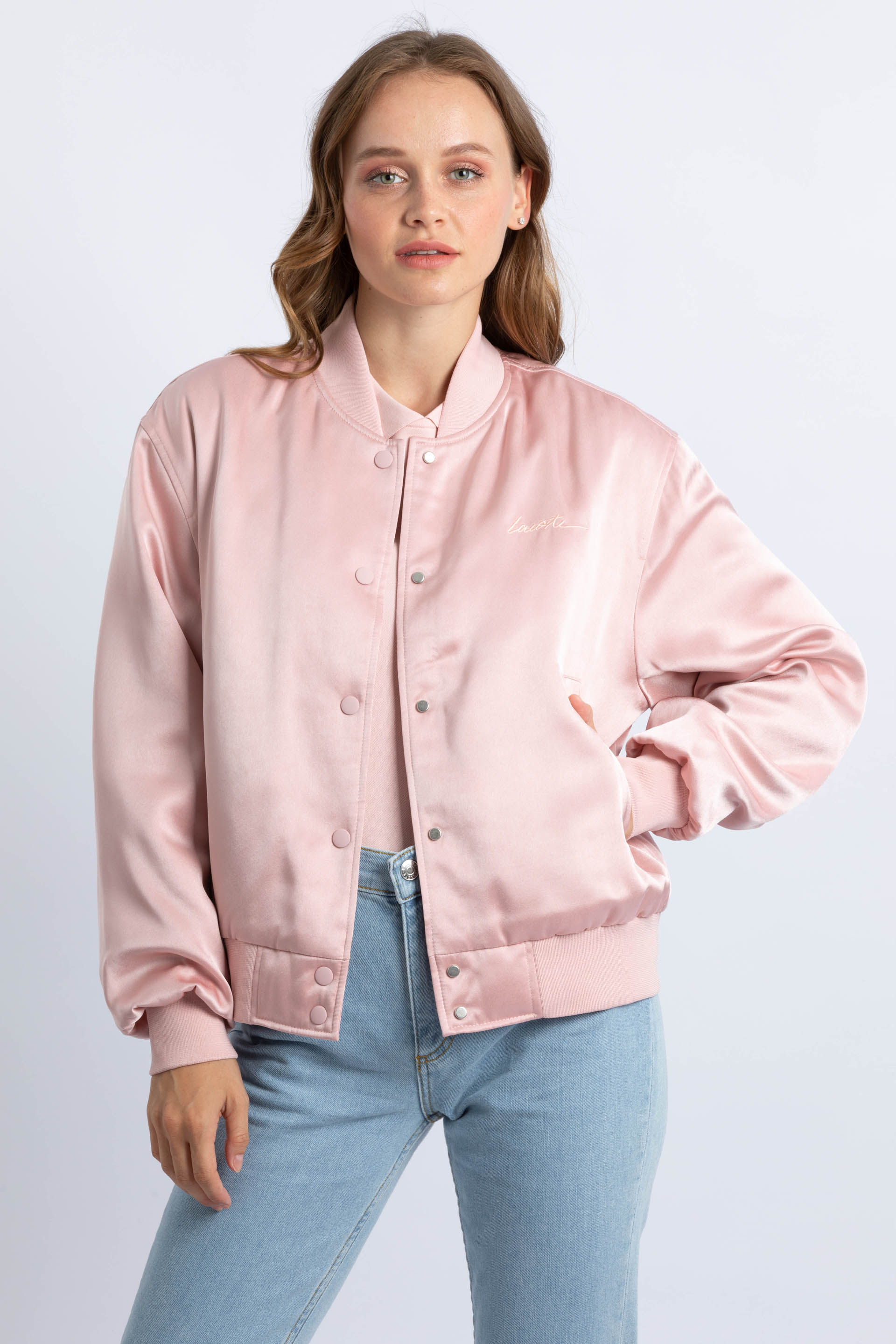 

LACOSTE Signature Embroidery Satin Short Jacket