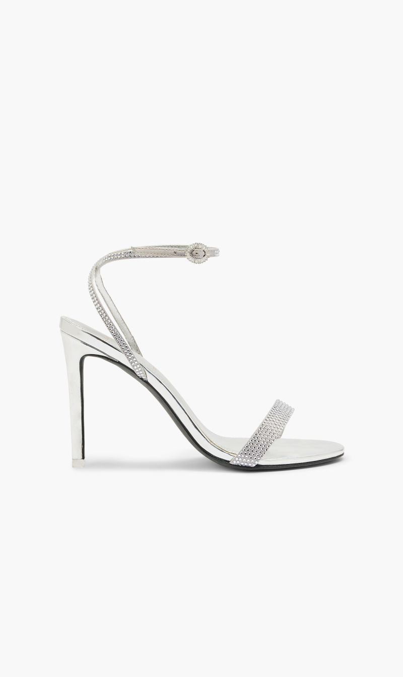

Black Suede Studio Silver Round Toe High Heel Sandal With Crystal Embellished Upper for Women | The Deal Outlet