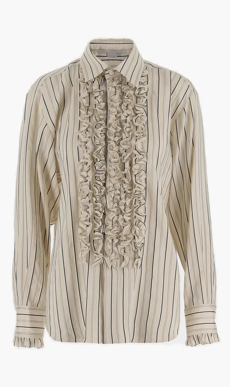 

Stella Mc Cartney Beige Ruffle Detailed Striped Shirt for Women | The Deal Outlet