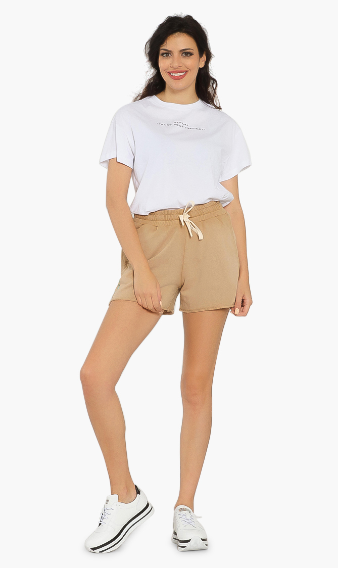 Logo Cotton Shorts, Beige