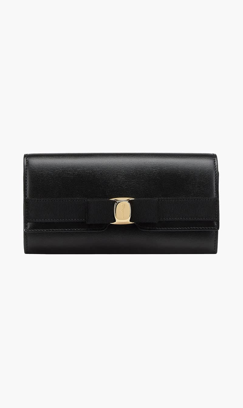 

Salvatore Ferragamo Black Vara Gros Grain Continental Wallet for Women | The Deal Outlet